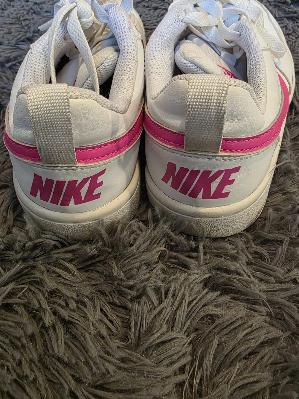 Nike Court Kids' White Sneakers with Pink Swoosh Size 4Y